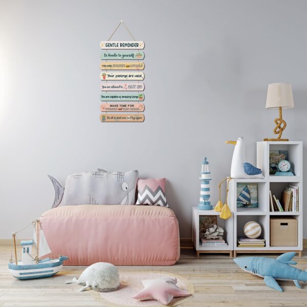 CHDITB Gentle Reminders Wooden Sign For Kids Room, 8pcs Positive Affirmations Wall Decor, Mental Health Wellbeing Art Therapy Office Sign, Reminding Hanging Art School Nursery Artwork