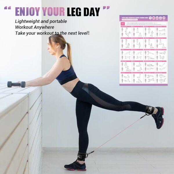 Ankle Resistance Bands with Cuffs, Ankle Bands for Working Out, Ankle Band Cuff for Kickbacks Hip, Leg Glute Exercise Equipment with Training Poster, Resistance Band with Ankle Cuffs for Women