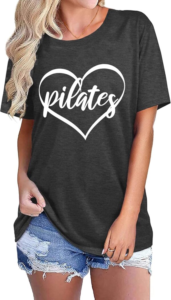 PECHAR Pilates Shirts for Women - Yoga Workout Graphic Heart Tees Sports Lover Tops Pilates Teacher Gifts Blouse T-Shirts