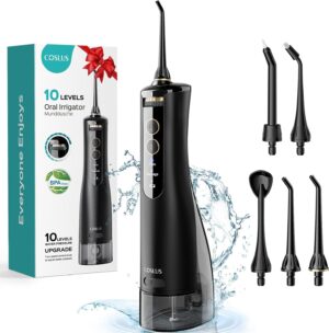 Water Flosser, Water Dental Flosser for Teeth Pick: COSLUS 10 Levels Smooth Control Portable Rechargeable Oral Irrigator Cordless Waterproof, 300ML Electric Flossing Cleaner Deep Cleaning 2025 Upgrded