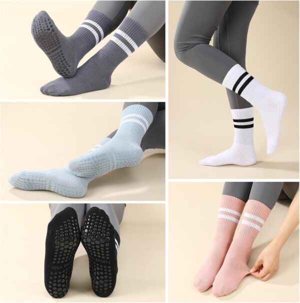 Jspupifip 10 Pairs Pilates Socks with Grips for Women, Pilates Crew Socks Bulk Non Slip Yoga Socks Home Hospital Grippy Socks for Yoga Pilates Barre Workout