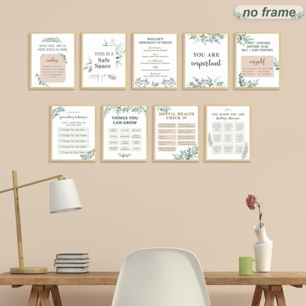 9 Pieces Mental Health Posters Anxiety Therapy Motivational Poster Psychologist Counselor Inspirational Posters Positive Quotes Wall Decor Classroom for Home Office, 8 x 10 Inch(Leaf Style)