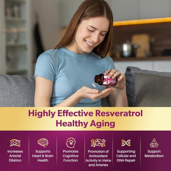 Piceid Resveratrol Supplement and NAD+ Cell Regenerator, Ultra High Purity & Bioavailable, Support Heart Health, Blood Flow, Cellular Energy Production&Metabolism, Red Grape Powder, 45 Day Supply-114