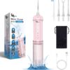 Mini Portable Water Flosser Oral Irrigator Water Teeth Cleaner Pick, Telescopic Water Tank, 4 Modes & IPX7 Waterproof, Home & Travel Water Flossers for Teeth, Braces Bridges Care. (Pink)