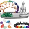 Meditation Accessories, Zen Spiritual Decor, 7 Chakra Crystal Tree Healing Stones and Yoga Statues, for Living Room, Office, Shelves, Mantle Decor, Birthday Gifts for Women