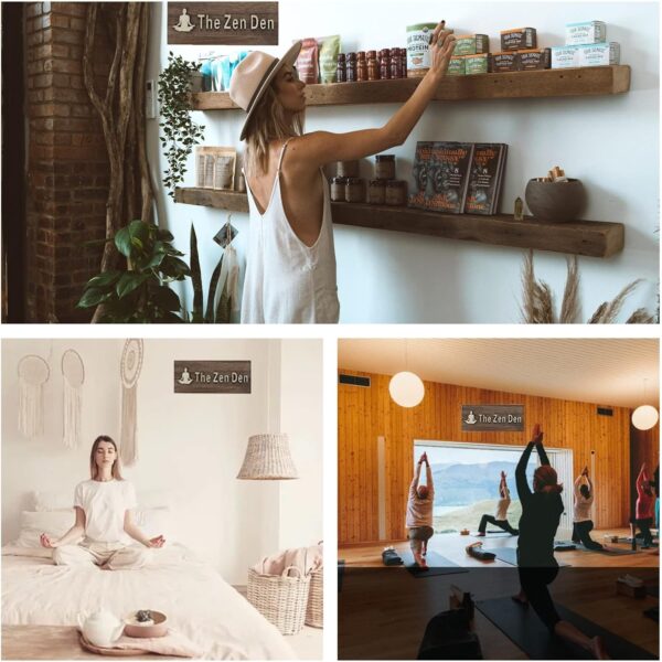 The Zen Den signs Room Decor Meditation in Progress Wall Hanging Sign,Inspirational Wooden Door Plaque for Yoga Studio Bedroom Decoration (Brown)
