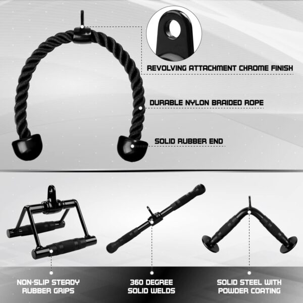 Yes4All Cable Machine Attachment, Tricep Straight Bar, V Bar, LAT Pulldown Attachments/Accessories Load 880lbs for Home Gym