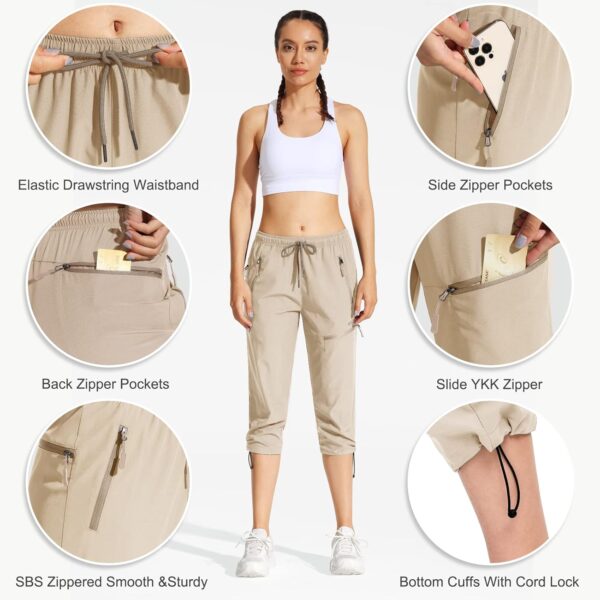 MOCOLY Women's Cargo Hiking Pants Elastic Waist Quick Dry Lightweight Outdoor Water Resistant UPF 50+ Long Pants Zipper