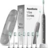 Aquasonic Vibe Series Ultra-Whitening Toothbrush – ADA Accepted Electric Toothbrush - 8 Brush Heads & Travel Case – 40,000 VPM Motor & Wireless Charging - 4 Modes w Smart Timer – Charcoal Metallic