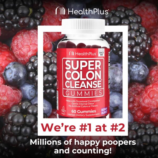 Health Plus Super Colon Cleanse Gummies, Natural Senna Leaf Extract, Gentle, Overnight Relief from Occasional Constipation, Dietary Supplement, Mixed Berry Flavor, 60 Count