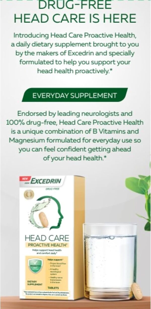 Excedrin Head Care Proactive Health with Magnesium, Riboflavin, Vitamin B6, Folic Acid and Vitamin B12, Dietary Supplement Supports Head Health and Comfort Daily – 110 Count