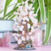 Rose Quartz Healing Crystal Tree of Life Natural Gemstone Agate Slice Base Copper Wire Wrapped Money Trees Pink Feng Shui Reiki Energy Decorations Home Office Room Desk Decor Gifts for Women Men