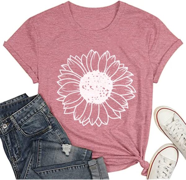 Women's Summer Tops Sunflower T Shirts for Women Cute Graphic Loose Tees Crew Neck Short Sleeve Casual Tops