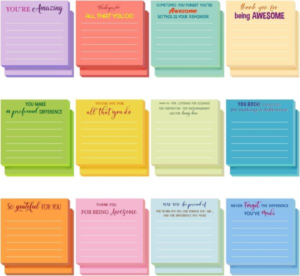 Yinder 24 Pcs Employee Appreciation Sticky Notes Thank You Gifts Bulk Note Pads with Sayings Teacher Gift Mini Pocket Inspirational Notepads for Coworker Office Supply 3 x 3''(Pastel,Thanks)