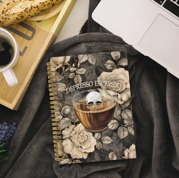 Mental Health Vintage Spiral Notebook, Skull Coffee Mug Cup Journal, Depresso Espresso 5.5"x8.3" 164pages Lined Notebooks College Ruled, Retro Floral Notebook for Office School Supplies