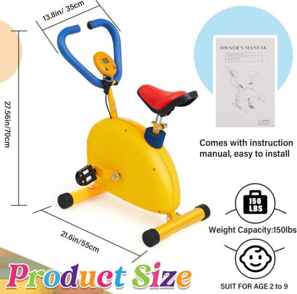 Meooeck Kids Exercise Bike Fitness Exercise Equipment for Kids Bike with Digital Display Toddler Sports Workout Equipment Bike Games for Beginners Children Toddler Indoor Outdoor Sport