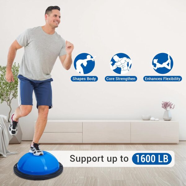 GAOMON 23/25in Balance Ball, 1600 lbs Half Exercise Ball with Nonslip Base, Inflatable Half Ball Balance Trainer, Stability Half Yoga Ball Strength Training Equipment with 2 Bands, Pump, Extra Ball Included, Blue