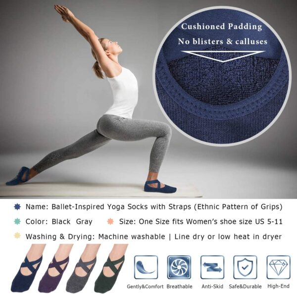 Ozaiic Yoga Socks for Women Non-Slip Grips & Straps, Ideal for Pilates, Pure Barre, Ballet, Dance, Barefoot Workout