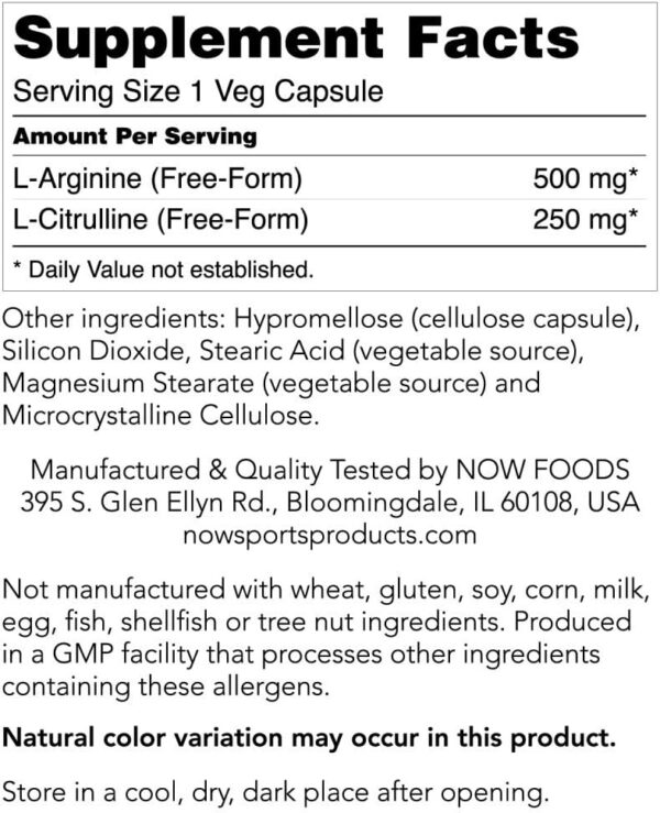 NOW Sports Nutrition, Arginine & Citrulline 500 mg/ 250 mg, Amino Acids, 240 Veg Capsules