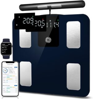 GE Smart Scale for Body Weight: 8-Electrode Digital Bathroom Scale for Weight Fat BMI Muscle Mass Full Body Composition Analyzer 27 Measurements Bluetooth Highly Accurate Weighing Machine, 400 lbs