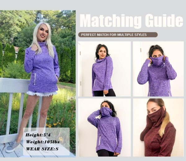 Soneven Women's Running Fleece Sweatshirts Cowl Neck Pullover Long sleeve Shirt with Thumb Holes and Neck Gaiter Face Mask