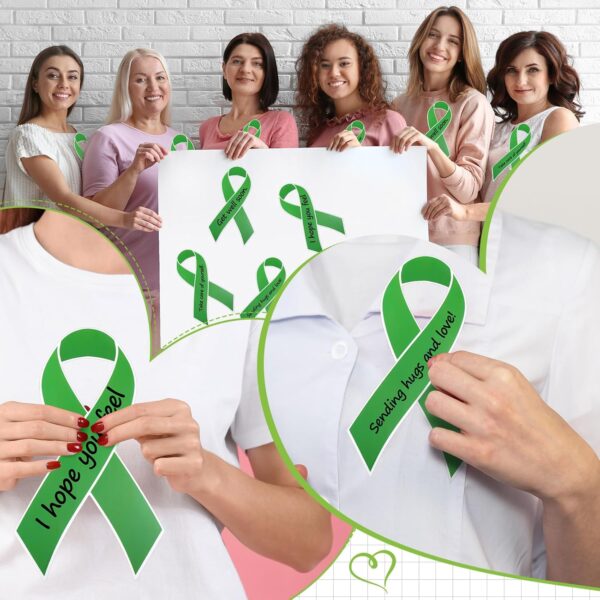 Qilery 100 Pcs Large Green Ribbon Cutouts with 2 Pcs Marker Pens Paper Mental Health Awareness Cutouts Mental Health Month Items for Charity Fundraiser Support Supplies