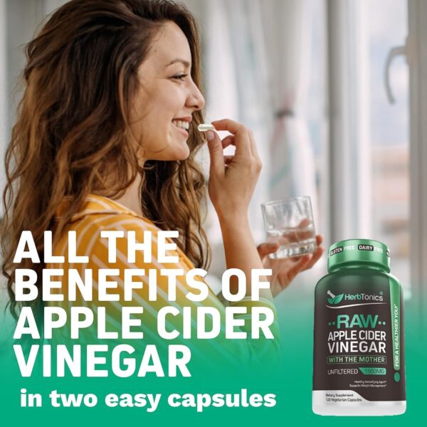 Herbtonics Raw Apple Cider Vinegar Capsules with Mother - Detox, Cleanse & Digestive Health Formula - Unfiltered ACV for Weight Management, Metabolic Support & Bloating Relief - Non-GMO - 240 Capsules