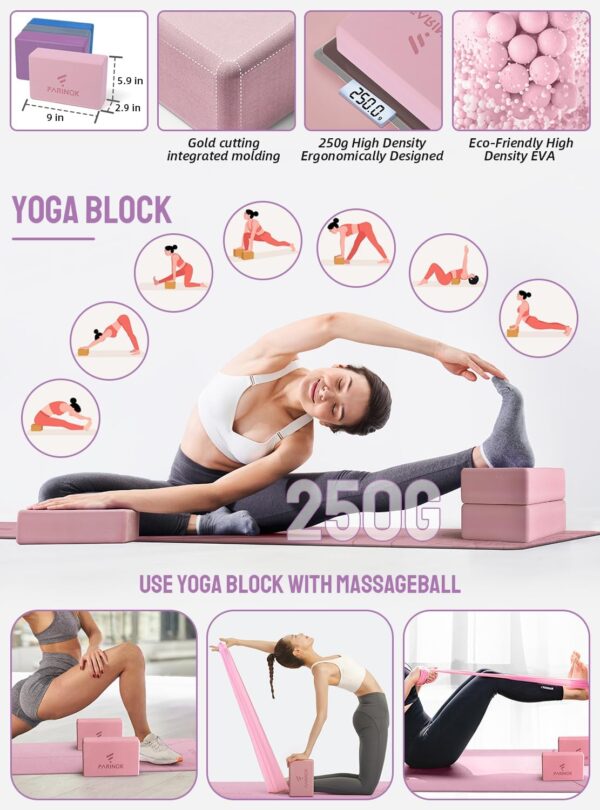 1/3 Yoga Mat Thick, Yoga Set for Beginners Include High Density Yoga Mat with Multi-loops Yoga Strap, Yoga Blocks, Booty Resistance Band Set, Door Anchor, Carring Bag & Strap