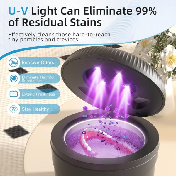 Ultrasonic Retainer Cleaner, 45kHz Retainer Cleaner Machine for Dentures, Mouth Guards, Aligner, Toothbrush Heads, Jewelry, 4 Modes Denture Cleaner with Digital Timer & 200ML Dental Cleaning Pod