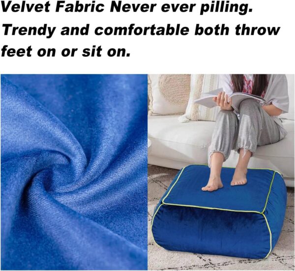 Square Floor Cushion Features Luxury Royal Blue Velvet Cover and Insert Bean Foam Filling, Versatile Use as Pouf Footstool and Ottoman Pillow in Home, Yoga Meditation Seat, and Bedroom Décor