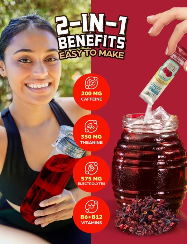 71fL7p5yL._AC_SL1500_.jpg Hydration + Energy Sugar-Free Powder Packets Electrolyte Agua Fresca Drink Mix, Caffeine & Theanine Hibiscus 15 Single Serve Sticks Low Calorie, Natural Colors & Flavors