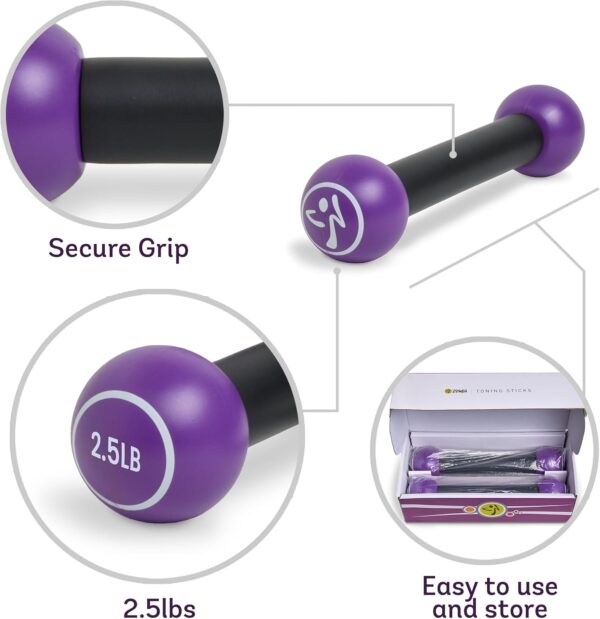Zumba 2.5 lb Dumbbells Set of 2 - Hand Weights for Women, Dumbbells for Women at Home, Workout Weights Dumbbells Set, Purple Exercise Weights - Small Weights for Women, At Home Fitness
