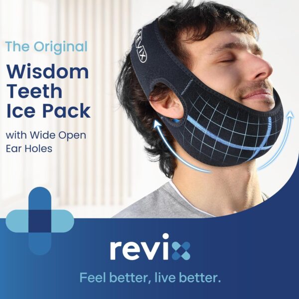 REVIX Wisdom Teeth Ice Pack Head Wrap with 3D Sewing Jaw Ice Pack for Face Oral Surgery Pain Relief for TMJ, Tooth Extraction & Teeth Removed, Extra Snug Fit with 4 Hot Cold Gel Packs Reusable, Black
