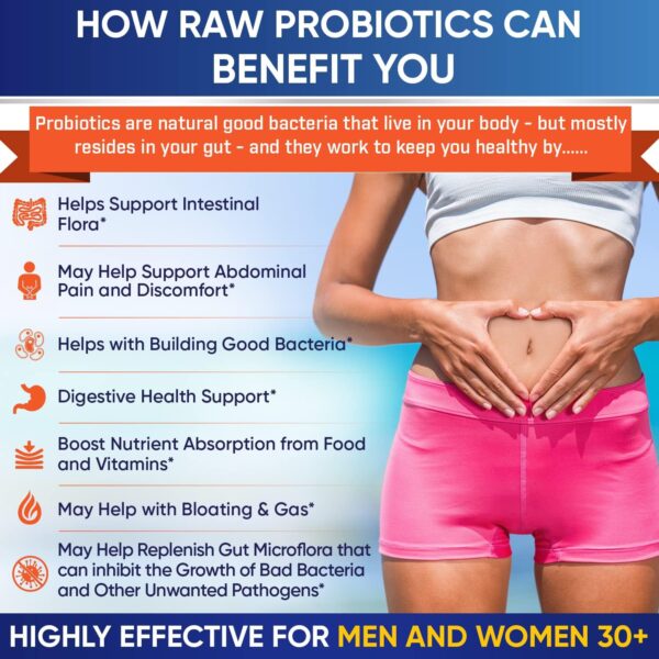 Organic Raw Probiotics 100 Billion CFU, Dr Formulated for Women and Men, Complete Adult Supplement with Prebiotics and Digestive Enzymes; 30 Capsules, Shelf Stable