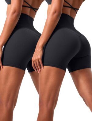 voenxe High Waisted Women Yoga Shorts,Spandex Biker Cycling Short Leggings for Ladies Running Fitness Gym Workout,Soft,2 Pack