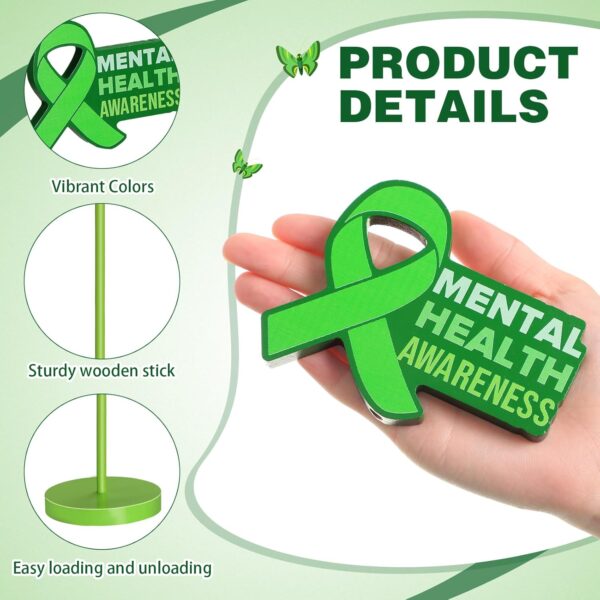 Amyhill 6 Pcs Mental Health Awareness Month Wooden Centerpieces Motivational Mental Health Awareness Standing Block Sign Set Green Ribbon Table Signs Decorations for Office Charity Party Supplies