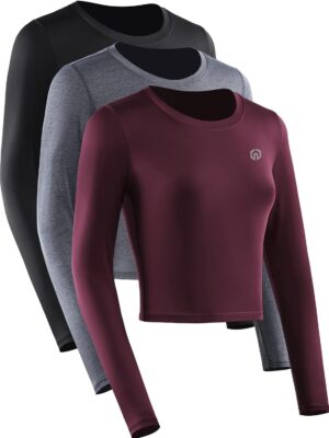 NELEUS Women's Running Workout Athletic Crop Shirts Pack of 3