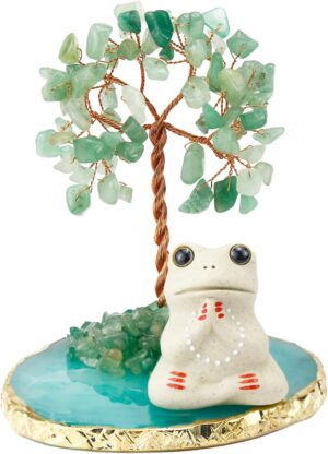 Miniature Meditation Frog Figurines Statue Desk Bedroom Decor, Funny Cute Frog Figure Collectibles Lovers Home Zen Decorations Gifts, Crystal Tree Green Decor for Shelf, Living Room