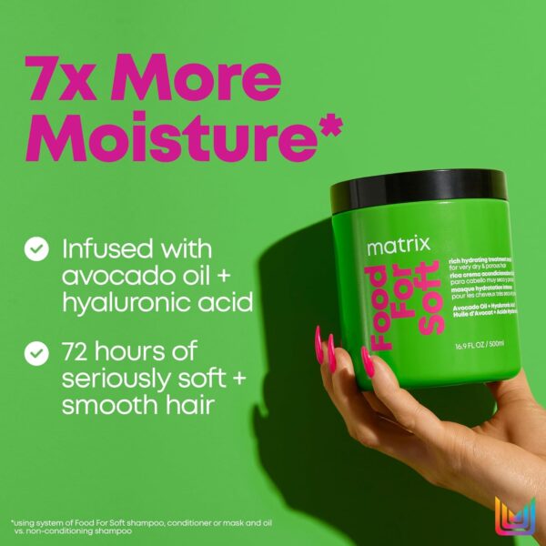Matrix Food For Soft Rich Hydrating Treatment Mask For Dry and Brittle Hair - Moisturizes, Softens and Smooths, With Avocado Oil & Hyaluronic Acid, 16.9 Fl Oz