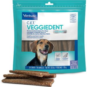 Virbac CET VEGGIEDENT FR3SH Tartar Control Chews for Dogs, Medium (Pack of 30)