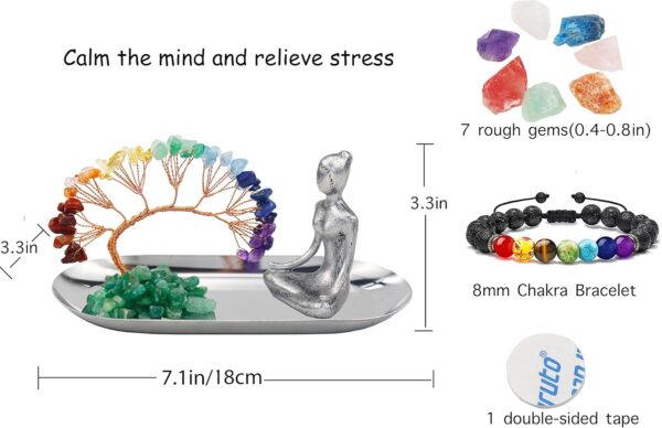 Meditation Accessories, Zen Spiritual Decor, 7 Chakra Crystal Tree Healing Stones and Yoga Statues, for Living Room, Office, Shelves, Mantle Decor, Birthday Gifts for Women