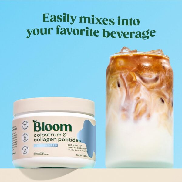 Bloom Nutrition Bovine Colostrum Powder for Gut Health, Immune Support, Hair Growth & Beauty Supplement, Gluten Free, Sugar Free | Pure 40% IgG Premium Colostrum Superfood, Unflavored, 25 Servings
