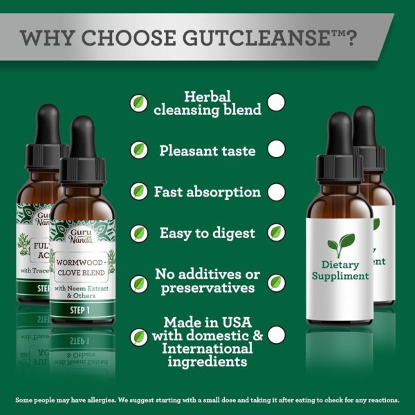 GuruNanda Gutcleanse 2-Step Kit - Dietary Supplement to Help with Digestion - Blend of Fulvic Acid, Wormwood, Clove & Neem Extract, 2x1 FlOz