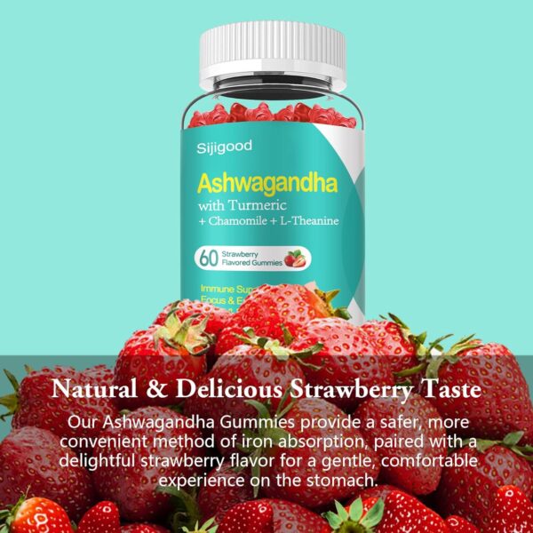 2 Pack Ashwagandha Gummies with L-theanine, 3000mg Ashwa Root Supplement Gummy for Women Men, 120 Strawberry Flavored Gummies