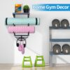 Yoga Mat Holder Wall Mount Yoga Mat Storage Rack Home Gym Accessories with 3 Sectional and 7 Hooks for Hanging Foam Roller and Resistance Bands at Fitness Class or Home Gym