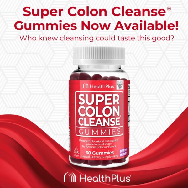 Health Plus Super Colon Cleanse 15 Day Supply of Gentle Gut Cleanse Detox, Psyllium Husk, Probiotics for Constipation Relief & Digestive Support, 60 Capsules