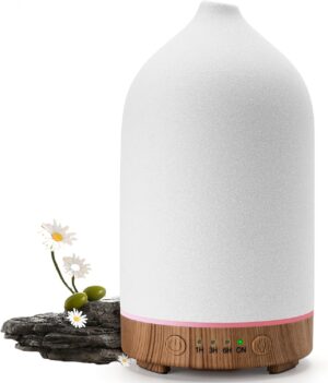 200ML Ceramic Diffuser,Aromatherapy Diffuser,Essential Oil Diffuser with 7 Color Lights Auto Shut Off for Home Office Room,Wood Grain Base (1/3/6/ON hrs Working time)