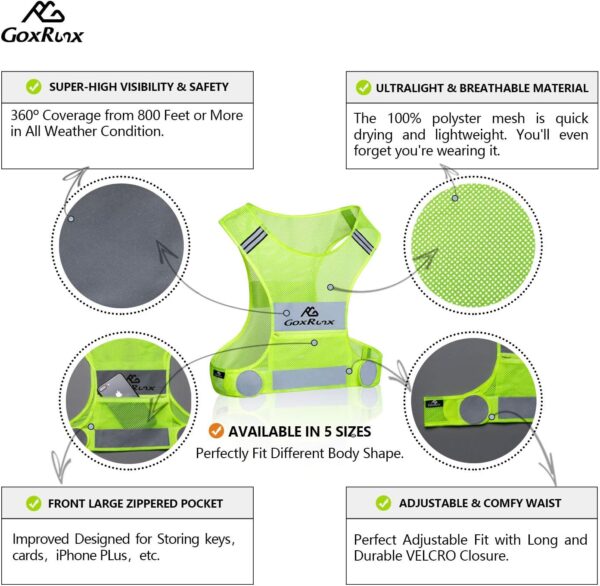 GoxRunx 2 Pack Reflective Vest Running Gear Ultralight Runner Safety Vest+Armbands & Bag