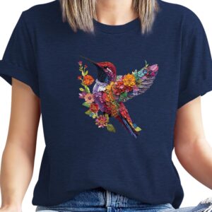 Hummingbird Shirts for Women Vintage Tee Summer Graphics Tee Shirt Floral Tops Womens Loose Life T-Tops