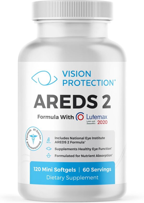 AREDS 2 Eye Vitamin & Mineral Supplement for Ocular Health, Lutemax 2020 with Natural Eye Institute AREDS 2 Study Ingredients Lutein, Vitamin C, & Zeaxanthin, 120 Mini Softgels